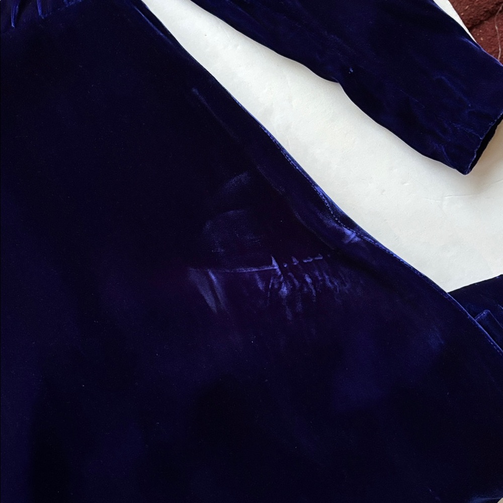 Vintage 70’s Milkmaid Velvet Goth Blue Peasant Gunne Sax 80’s Maxi Dress Gown M - Picture 13 of 17